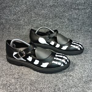 Hot Topic Skeleton Mary Jane Shoes Women Size 11 Black Bone Print Goth